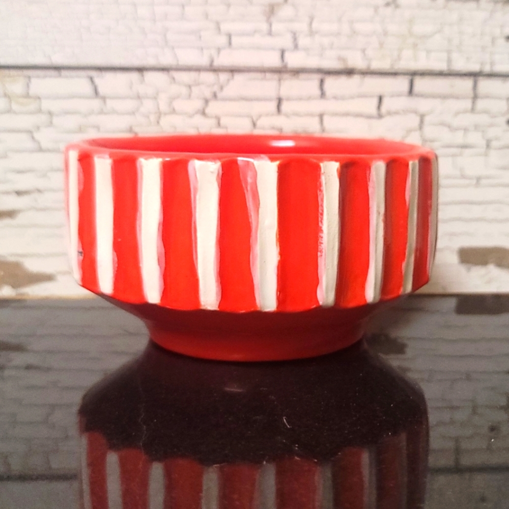 Pottery Planter Vase Artisan Handcrafted Red White Striped